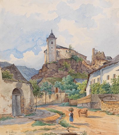 Ansicht der Burgruine Rehberg in der Stadtgemeinde Krems von Karl Lafite